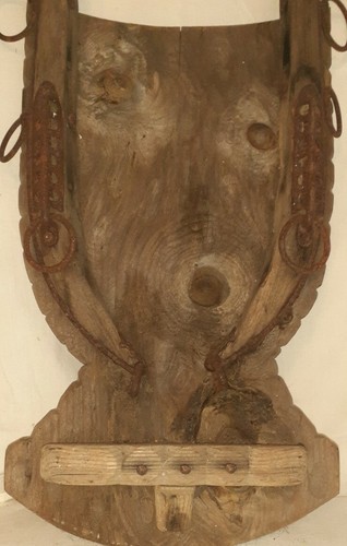 Antique Metal Horse Mule Collar Harness Mounted on Rustic Shelf Primitive Decor - Picture 3 of 6