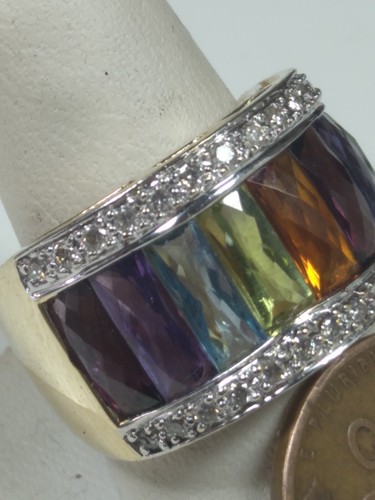 Beautiful LeVian 14K Gold Multi Colored Gemstone & Diamond Ring Size 6 - Picture 4 of 10