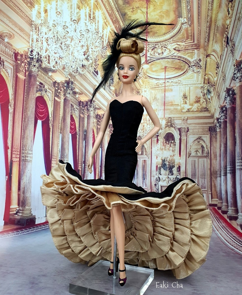 Handmade Evening Black Gold Dress Outfit For Barbie Fashion Model Muse Body Size | eBay Handmade Evening Black Gold Dress Outfit For Barbie Fashion Model Muse Body Size | eBay