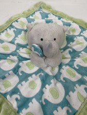 Carters Lovey Security Blanket Plush Elephant Blue Green Gray Baby Toy Blankie