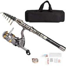 Telescopic Fishing Rod Spinning Pole Reel Combo Full Kit With 100M Line & Bag