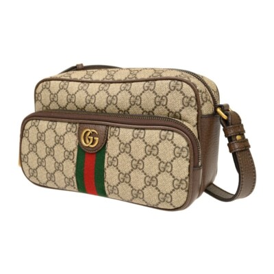 GUCCI Ophidia Small Beige And Ebony GG Canvas With Web Crossbody