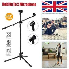 Microphone Stand Dual Mic Holder Clip Boom Arm Foldable Tripod 360° Rotating
