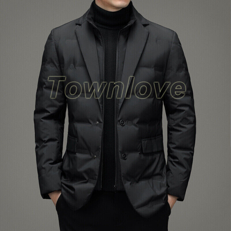Mens Formal Dress Down Jacket Suit Blazer Stand Collar Winter Slim Fit Down  Coat | eBay