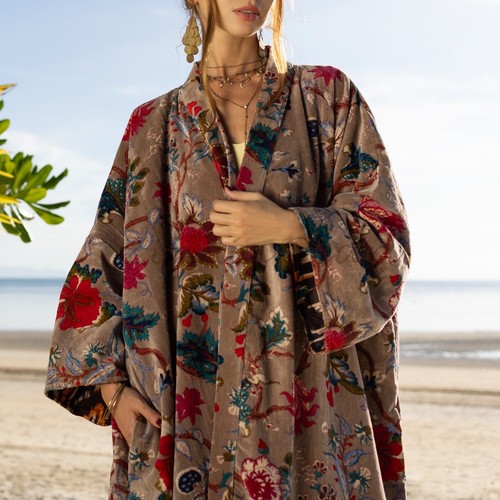 Kimono in velluto cotone stampato MAI fatto a mano regalo elegante classico taglie forti 1X-4X - Foto 4 di 4