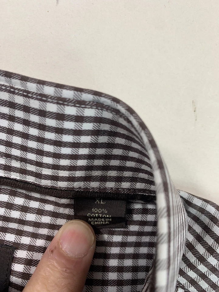 Tasso Elba Shirt Mens XL Check Long Sleeve Pocket Button Up Brown - Image 4 of 4