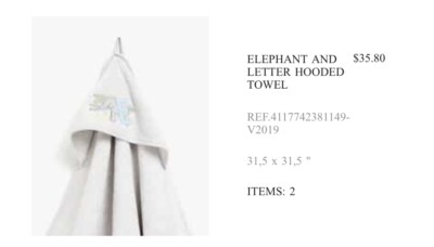 Zara Home Kods Grey Toddler Baby Hooded Bath Towels Elephant Print 32” X  32 “