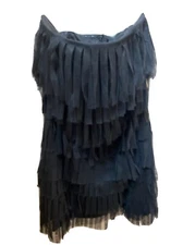 Ann Taylor Black Strapless Mesh Fringe Flapper Cocktail Party Dress SZ 4