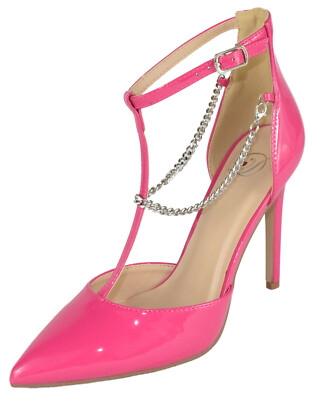 Delicious Women Stiletto Heels Anklet Silver Chain Strap Pointy Toe MESA-S Pink