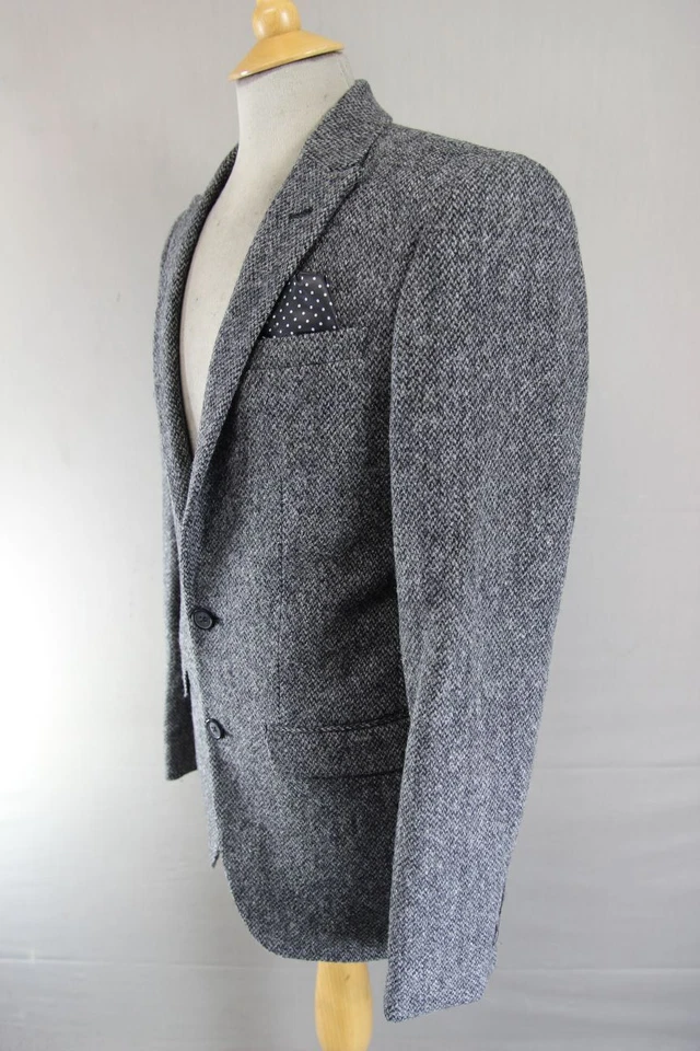 BRAND NEW WITH TAGS ASOS HARRIS TWEED PURE WOOL GREY JACKET: 36 INCH (SLIM FIT) - Image 4 of 4