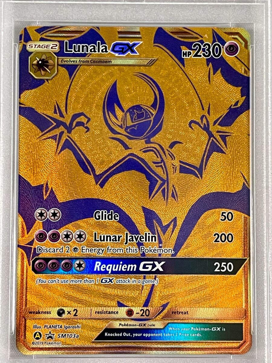 PSA 10 Gold Lunala GX Full Art Promo SM103a Hidden Fate