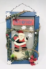 Christmas Santa Wall Hanging Wood Decor Sign HO HO HO Door Red White Blue