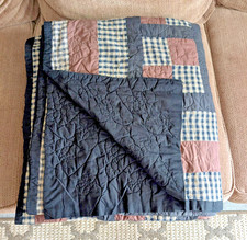 VIntage Patchwork Quilt 86x94 Black Brown Plaid Country Primitive Queen Bedsprea