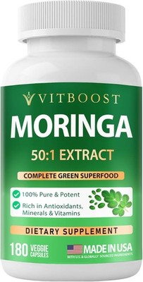 VITBOOST Moringa Oleifera 50:1 Extract Capsules 400mg, Made in USA - 180 Count