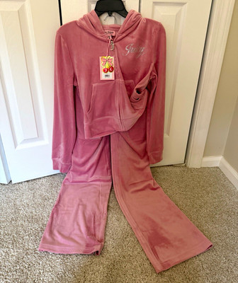 Juicy Couture Women Pink Velour 2Pc Zip Hoodie & Pants Tracksuit M Pockets