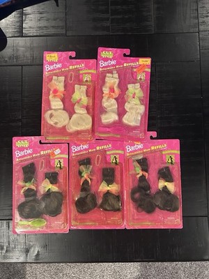 Lot Of 5 NRFB Vintage 1994 Cut & Style Barbie Blonde Brunette Hair Extension Set