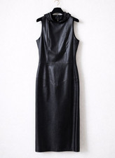 CHANEL Leather Dress Black Size 36 Made in France