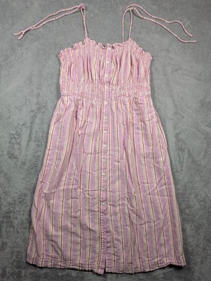 Universal Thread Linen Blend Sundress Womens Large Pink Spaghetti Strap Smocked