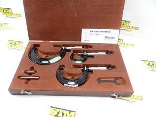 NICE! STARRETT MICROMETER SET 0 1" 1" 2" 2" 3" CARBIDE FACED .0001" GRADS