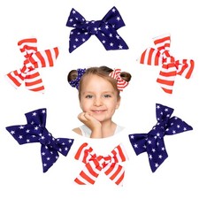 250 Anniversary 4th of July Bow Hair Clips 6 Pcs Patriotic Stars Stripes