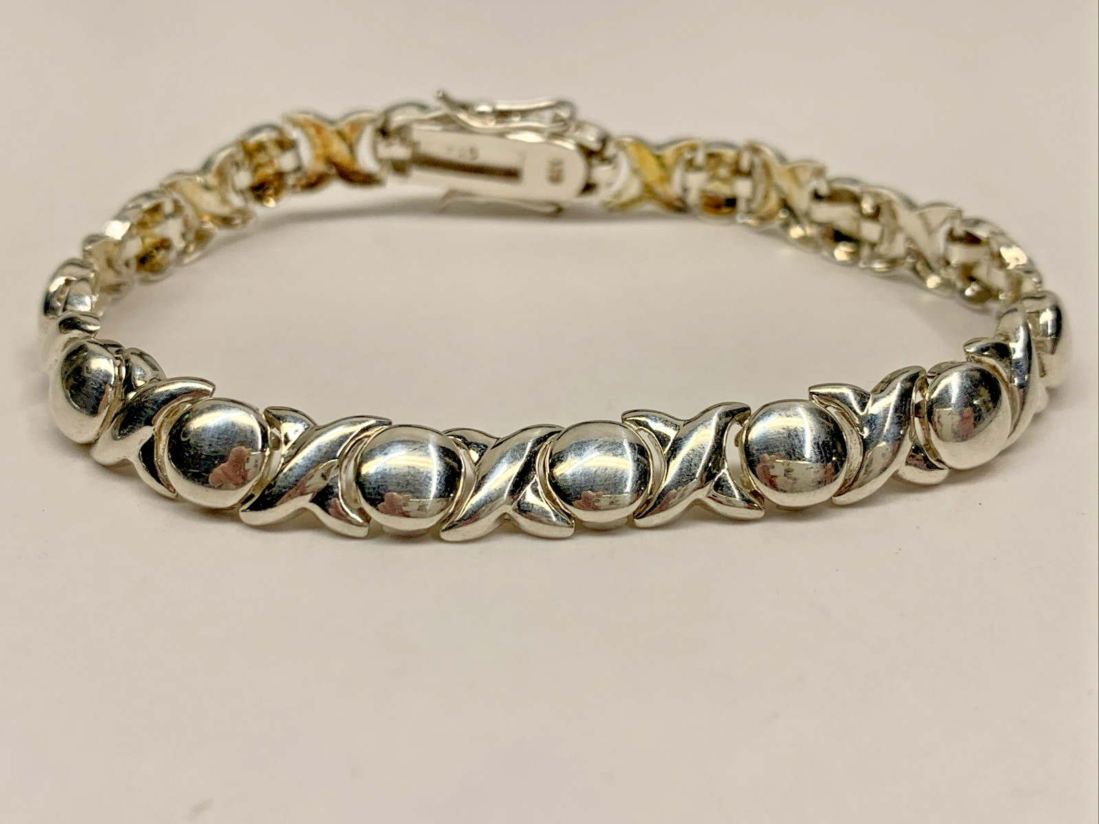 VINTAGE STERLING SILVER 925 FAS HEARTS & KISSES XOXO BRACELET 7.5" RETRO