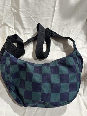 Baggu Nylon Crescent Checkered Pattern Bag Navy/Green