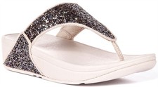Fitflop Lulu Multi Tonal Glitter Toe-Post Womens Slippers in Nude US 5 - 10