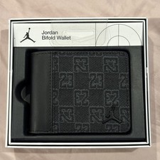 Nike Air Jordan Bifold Wallet Black Monogram Metallic Jumpman Leather Fabric New