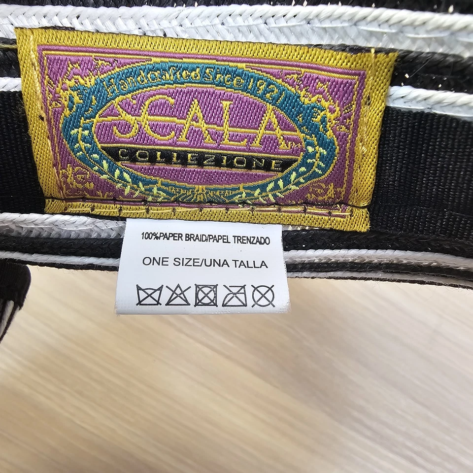 Sombrero visera Scala Collezione para mujer negro blanco a rayas ala ancha parasol resort Foto 4 de 4