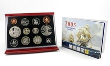 ROYAL MINT 2005 DELUXE PROOF COIN SET IN RED LEATHER CASE INCLUDING 12 COINS