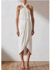 Shona Joy Revolve White Ivory Knotted Halter Sleeveless Tulip Hem Gown (2) #0440