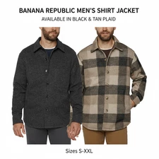 Banana Republic Men's Shirt Jacket Regular Fit Fully Lined Tan Black Colors