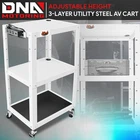 Height Adjustable 3-Layer Media Rolling AV Cart w/ Power Strip+Casters White