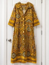 Vintage 70s Penneys Loungewear Paisley Hostess Gown Quilted House Coat Robe Maxi
