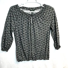 Lauren Ralph Lauren Womens Shirt Size Small Floral Stripe Keyhole Green Peasant