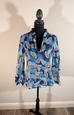 Tory Burch Tunic Top. Blue & White Seashell Pattern With Sequin Details. Size 2.