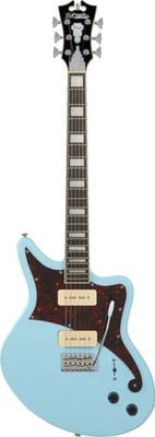 D'Angelico Premier Bedford Solid Body Electric Guitar, Sky Blue with Gig Bag