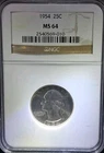 1954 P NGC MS64 Washington Quarter 90% Silver