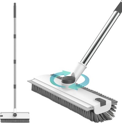 Floor Scrub Brush 3 in 1 Adjustable Long Handle Stiff Bristles