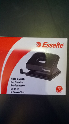 Esselte Locher / schwarz aus Metall / mit Papieranschlag und Auffangbehälter