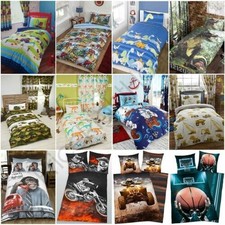 BOYS SINGLE DUVET COVER SETS BEDDING - CAMOUFLAGE DINOSAUR SPACE FOOTBALL +MORE