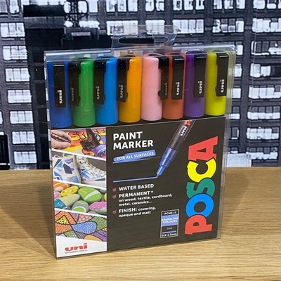 Uni Posca Paint Markers Pen Permanent Fine Tip Sparkling Colours PC-3M Set of 8