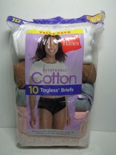 Hanes Breathable Cotton Valu Pack 10 Tagless Briefs Size 7/L Pre-shrunk Cotton