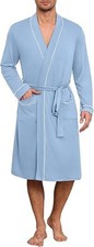 Ekouaer Mens Robes Lightweight Knit Bathrobe Long Sleeve Kimono Robe V Neck