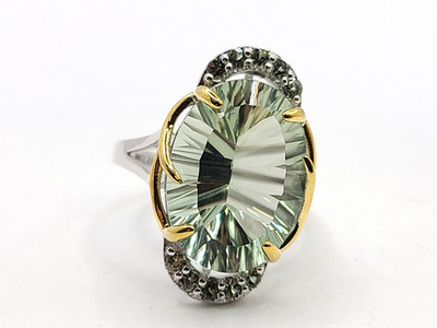 JTV Green Prasiolite 18k Yellow Gold Over Silver Two-Tone Ring 10.99ct sz 9
