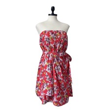 NWT Express Dress Womens 12 coral purple yellow Floral Lined Pleated Belt Party