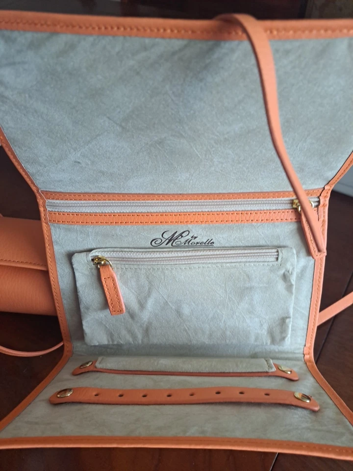 Genuine Leather Travel Jewelry Roll. Soft Orange Color. New Other. - Image 2 of 3