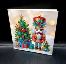 Finished Diamond Art - Nutcracker Christmas Card - Tree, Holly Leaves and Gifts
