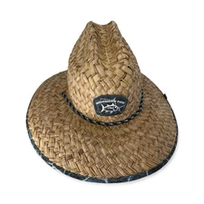 Southern Tide Hat Lifeguard Mens One Size Straw Aged Blue Waves Brim Chin Cord