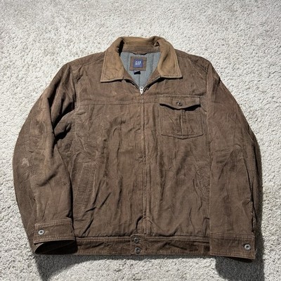 Gap Vintage Y2k Mens Brown Full Zip Corduroy Trucker Jacket Bomber Pockets 